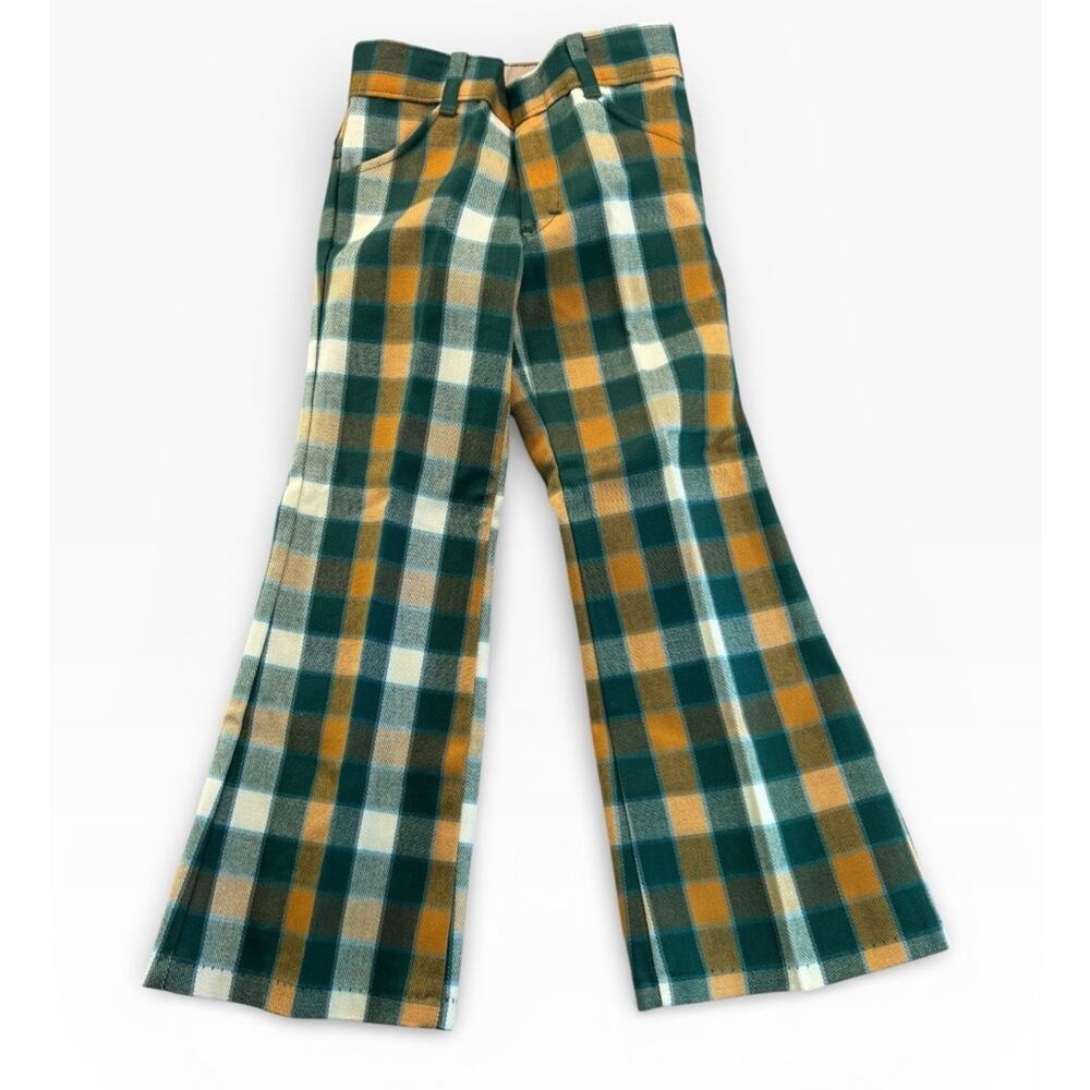 Sears Green Plaid Boys Perma Prest Size 8 Flare Pants NEW OLD STOCK